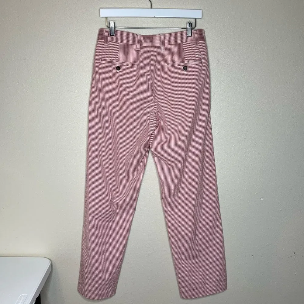 Izod Red White Stripe Seersucker Cotton Mens Flat Front Pant 30/32 Preppy Twee